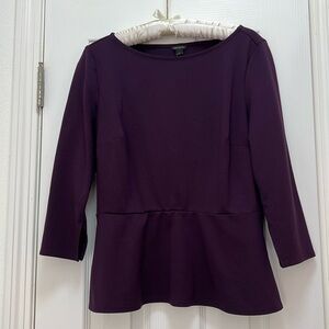ANN TAYLOR Ponte 3/4 Sleeve Peplum Blouse Top - Purple | Womens Medium